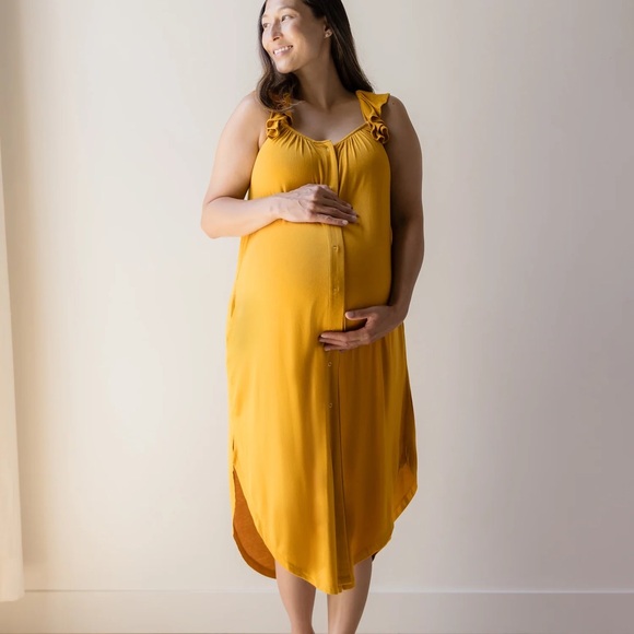 Kindred Bravely Ruffle Strap Labor & Delivery Gown, Color:Honey, Size XL/1X - Picture 1 of 5